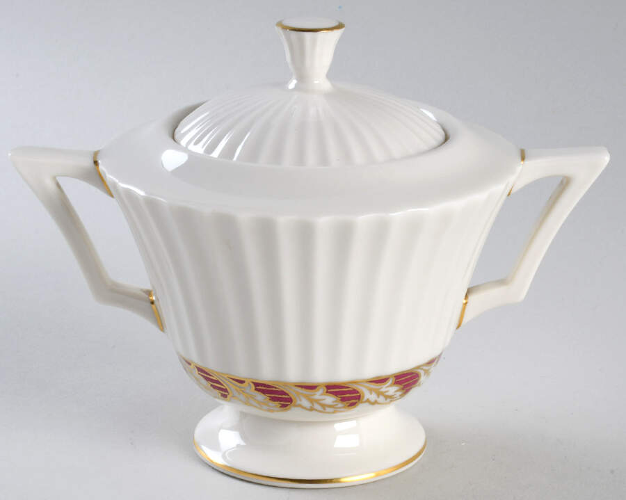 Savoy Maroon Sugar Bowl & Lid by Lenox-1