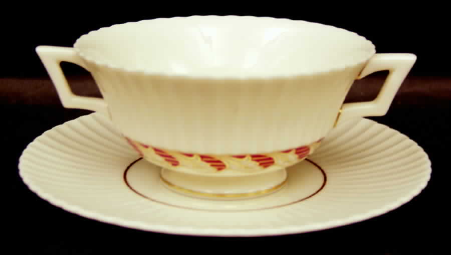 Savoy Maroon Footed Cream Soup Bowl & Saucer Set by Lenox-1