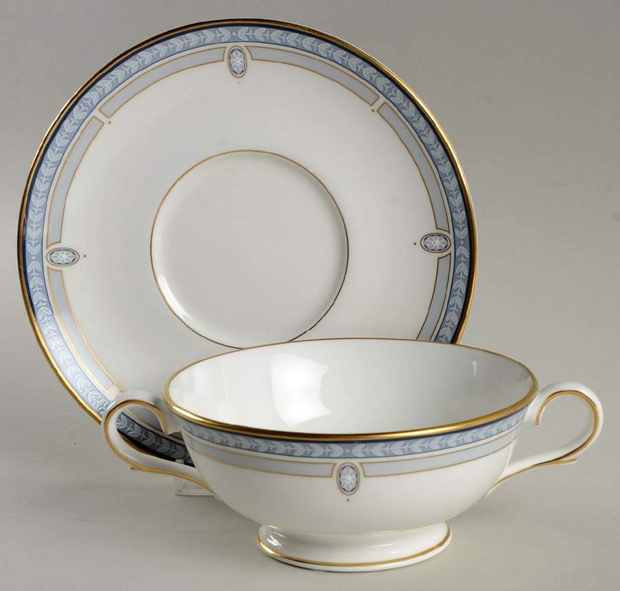 Sheraton Blue Footed Cream Soup Bowl & Saucer Set by Lenox-1