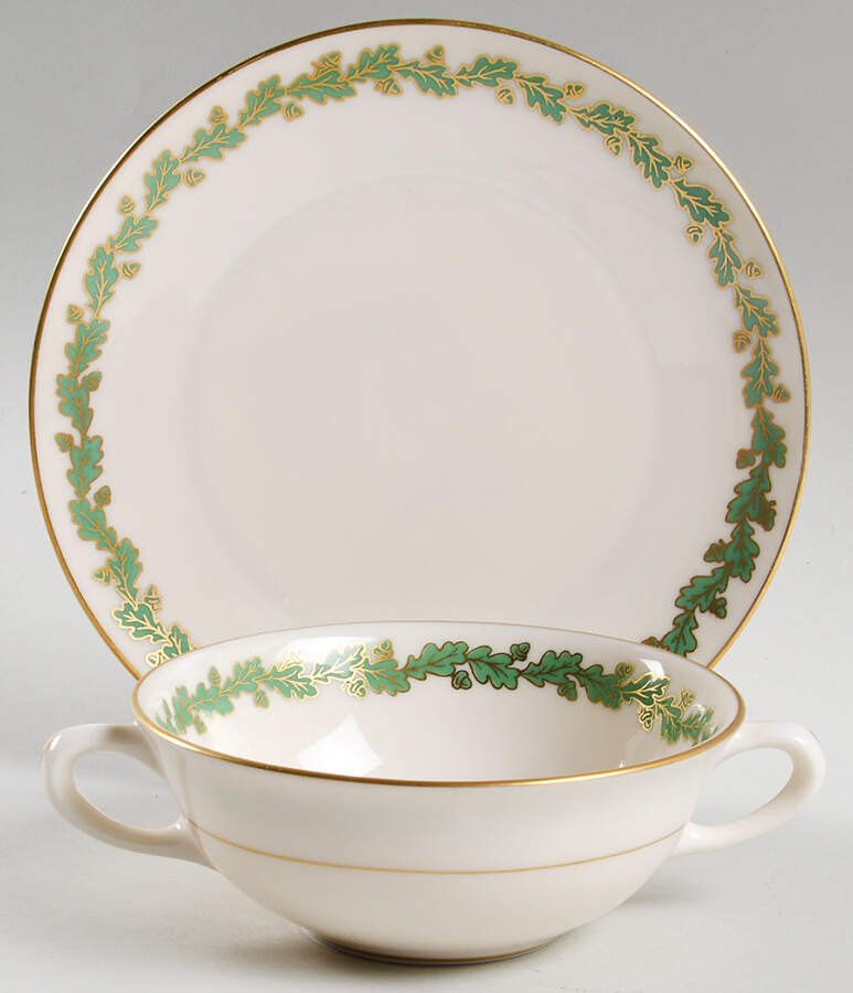 Shenandoah Green Flat Cream Soup Bowl & Saucer Set by Lenox-1