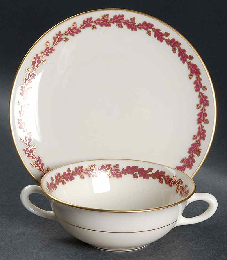 Shenandoah Maroon Flat Cream Soup Bowl & Saucer Set by Lenox-1