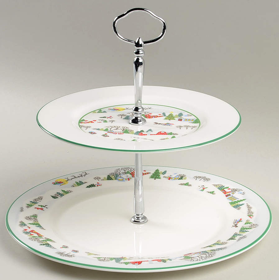 Sleighride 2 Tiered Serving Tray (Dinner & Salad Plate) by Lenox-1