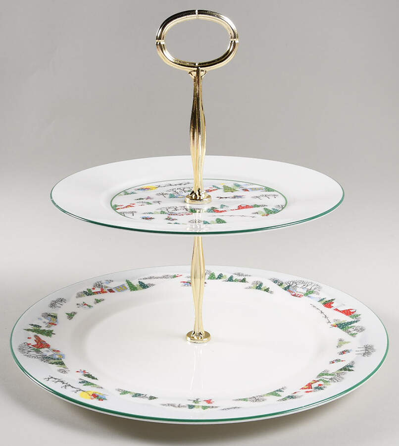 Sleighride 6 5/8"-10"  2 Tiered Serving Tray (Dp, Sp) HC by Lenox-1