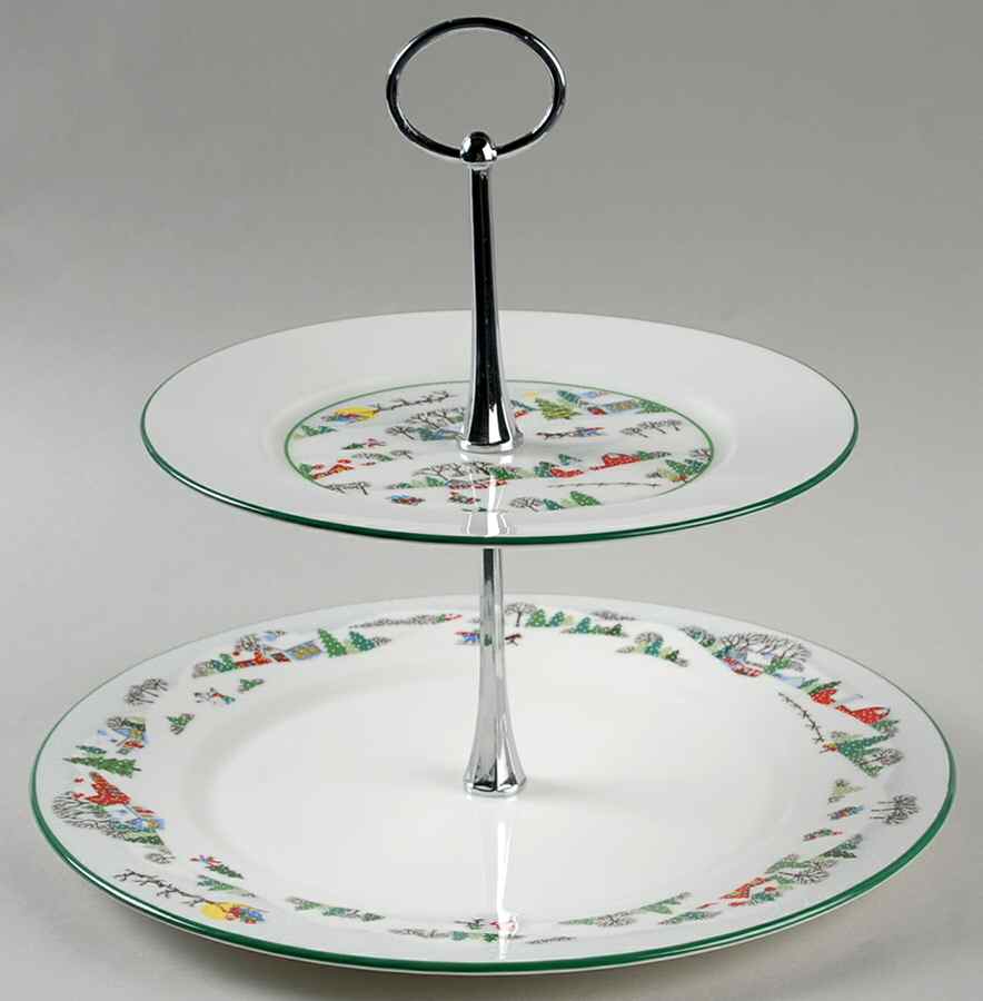Sleighride 2 Tiered Serving Tray (Dinner & Salad Plate) by Lenox-1