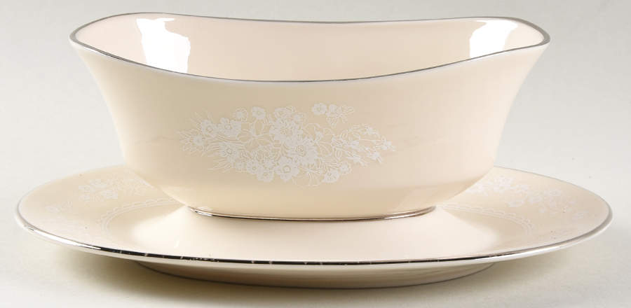 Snow Flower Gravy Boat with Attached Underplate by Lenox-1