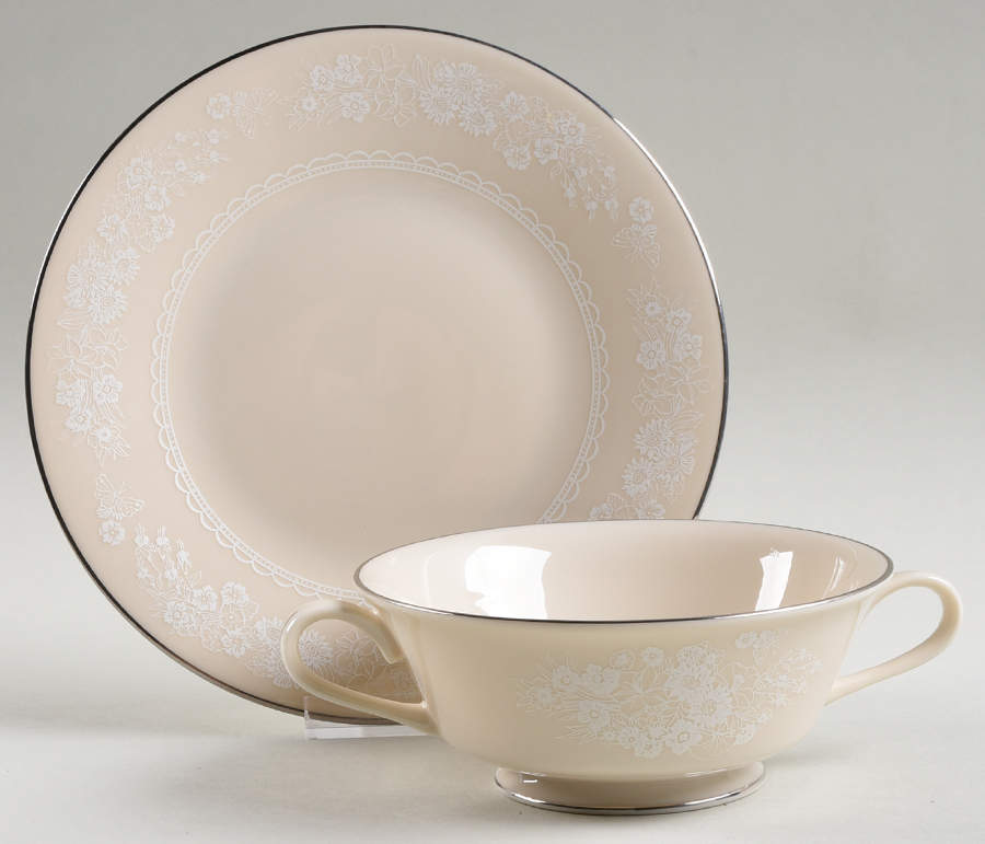 Snow Flower Footed Cream Soup Bowl & Saucer Set by Lenox-1