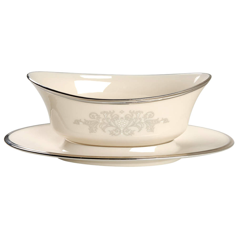 Snow Lily Gravy Boat with Attached Underplate by Lenox-1
