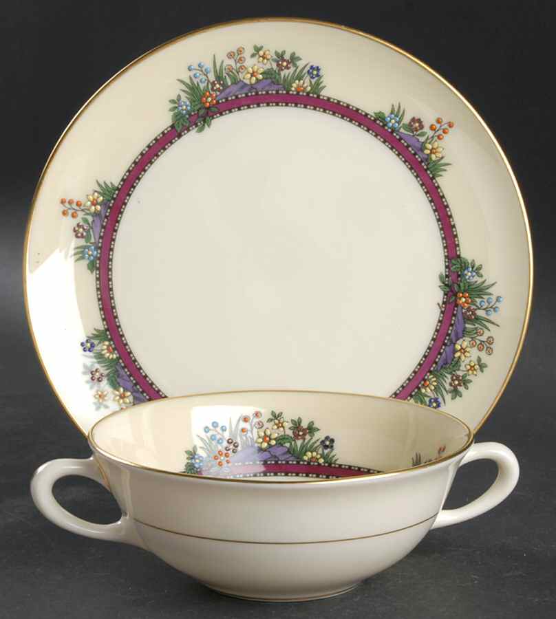 Southern Gardens Flat Cream Soup Bowl & Dessert Plate/Saucer Set by Lenox-1