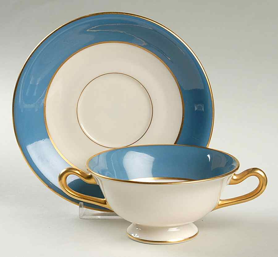 Somerset Blue Footed Cream Soup Bowl & Saucer Set by Lenox-1