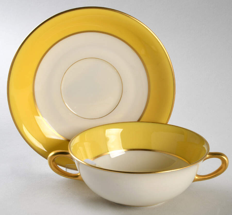 Somerset Yellow Flat Cream Soup Bowl & Saucer Set by Lenox-1