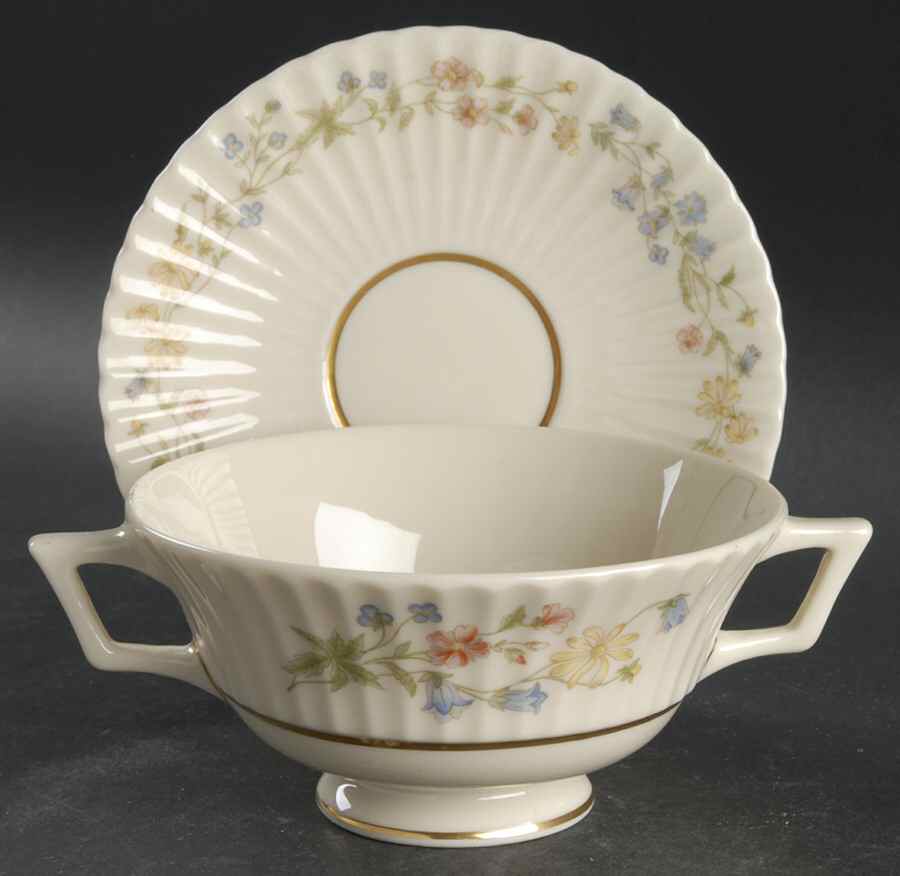 Spring Bouquet Footed Cream Soup Bowl & Saucer Set by Lenox-1