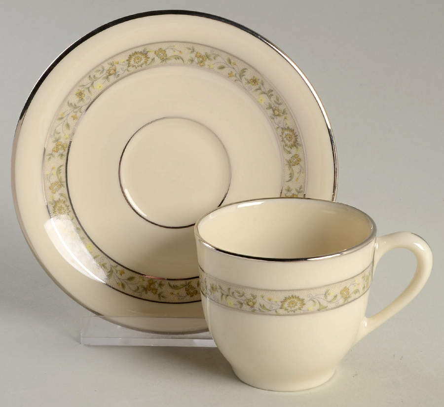 Springdale (Platinum Trim) Flat Demitasse Cup & Saucer Set by Lenox-1