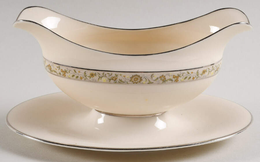 Springdale (Platinum Trim) Gravy Boat with Attached Underplate by Lenox-1
