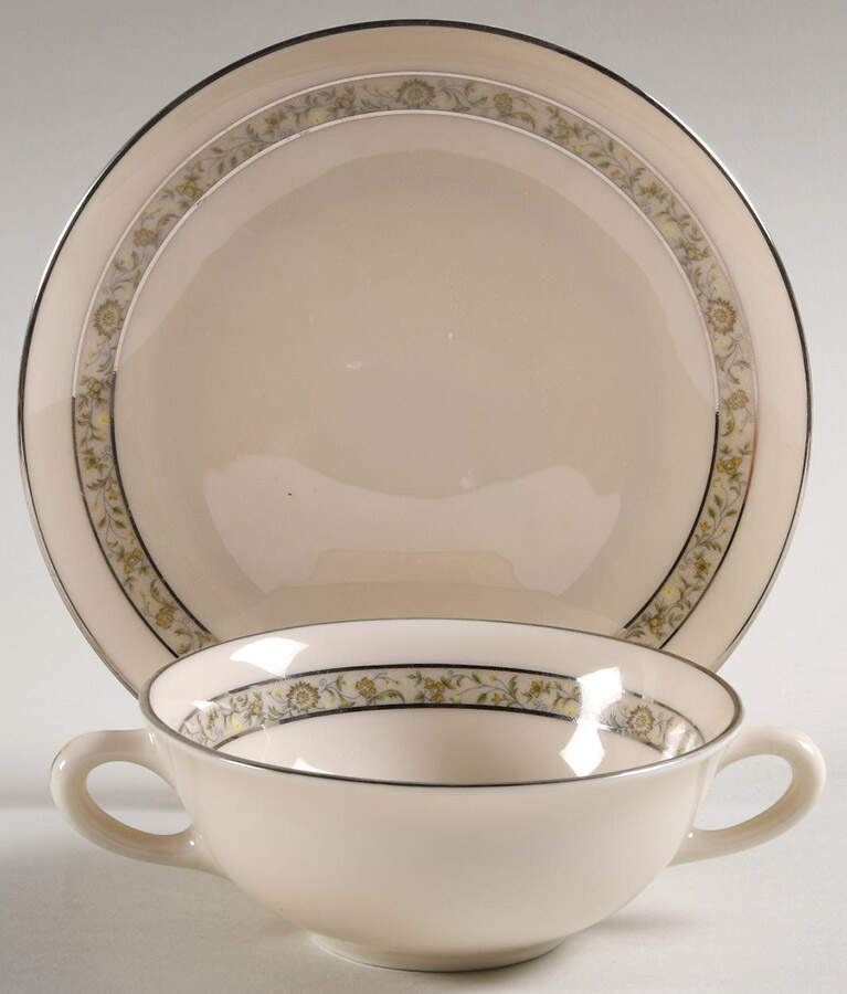 Springdale (Platinum Trim) Flat Cream Soup Bowl & Saucer Set by Lenox-1