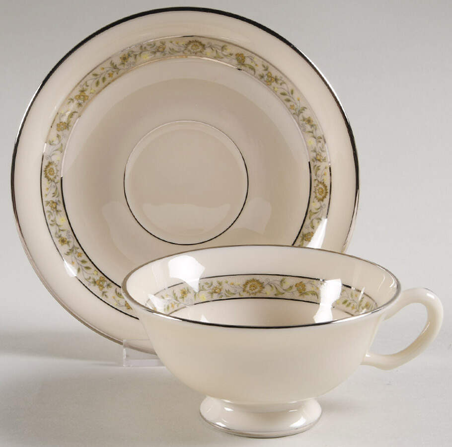 Springdale (Platinum Trim) Footed Cup & Saucer Set by Lenox-1
