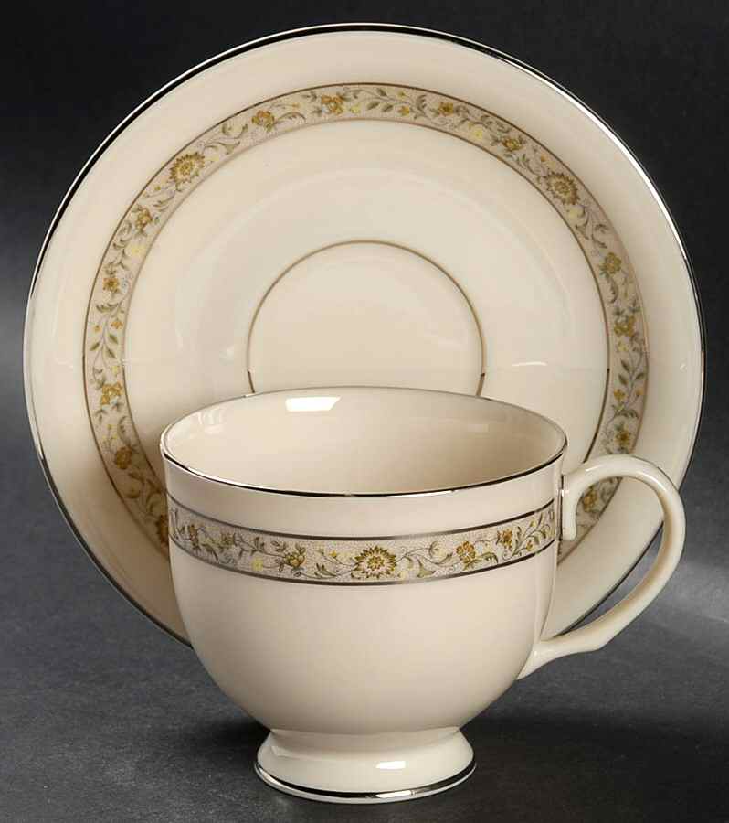 Springdale (Platinum Trim) Footed Cup & Saucer Set by Lenox-1