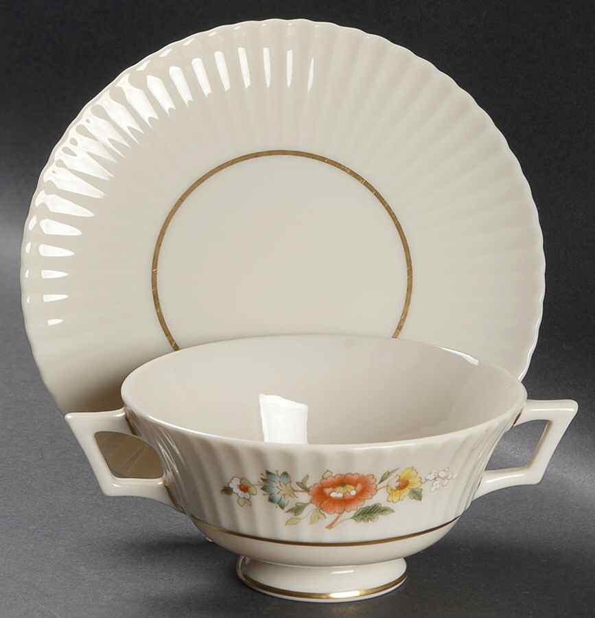 Temple Blossom Footed Cream Soup Bowl & Saucer Set by Lenox-1