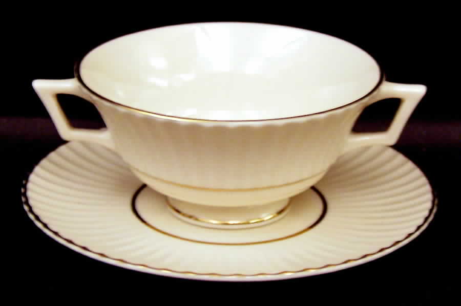 Temple Gold (Temple Collection) Footed Cream Soup Bowl & Saucer Set by Lenox-1
