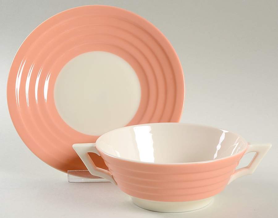 Terrace (Coral Rim) Flat Cream Soup Bowl & Saucer Set by Lenox-1
