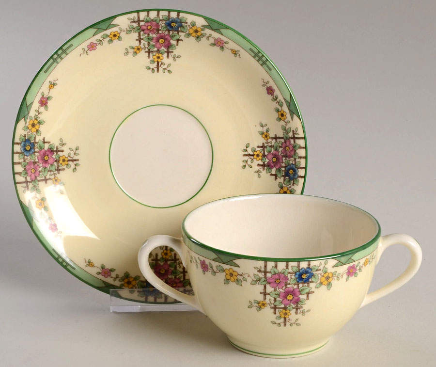 Trellis Ivory Footed Bouillon Cup & Saucer by Lenox-1