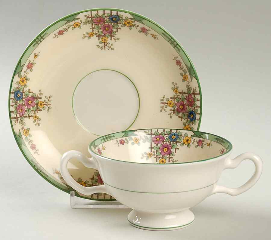 Trellis Ivory Footed Bouillon Cup & Saucer by Lenox-1