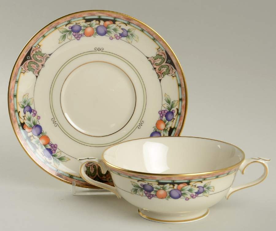 Tuscan Orchard Footed Cream Soup Bowl & Saucer Set by Lenox-1