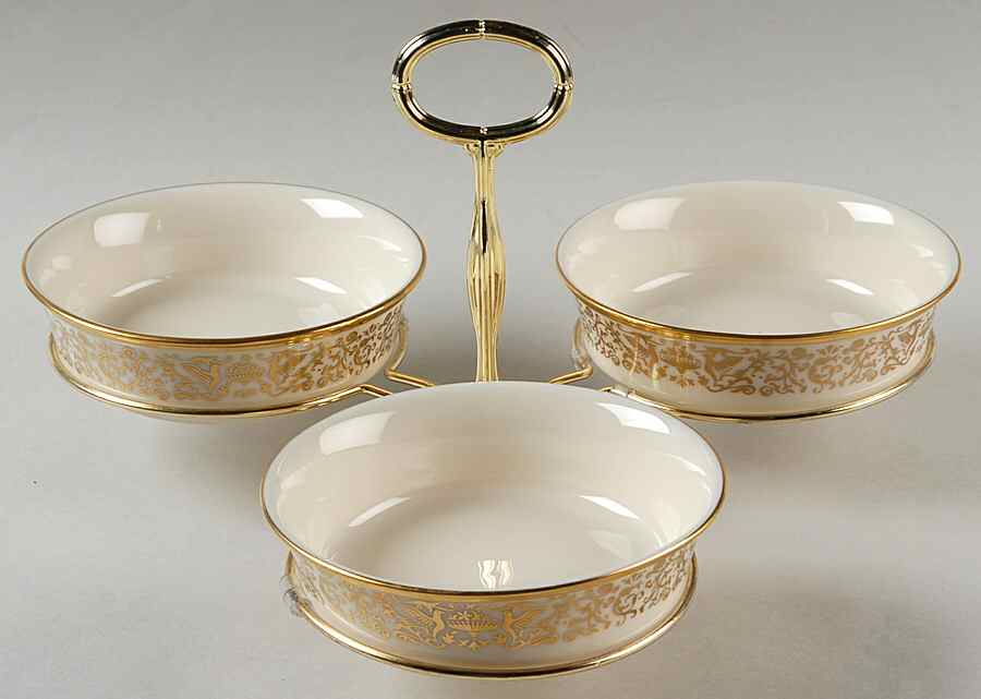 Tuscany 7" x 12" 3-Part Relish & Metal Stand (CERC) HC by Lenox-1