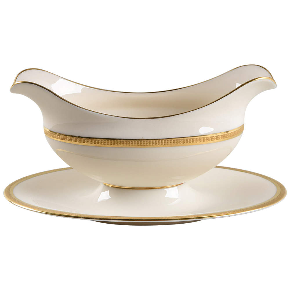 Tuxedo (Gold Backstamp) Gravy Boat with Attached Underplate by Lenox-1