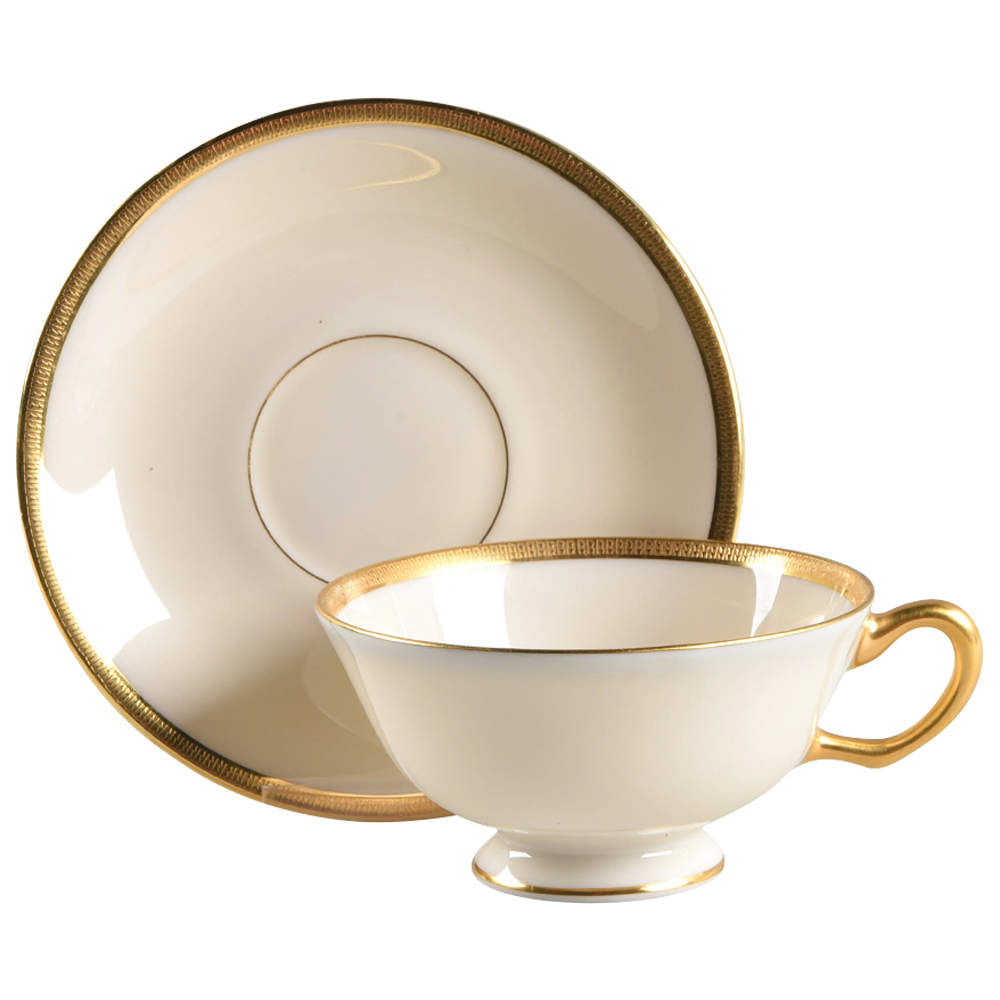 Tuxedo (Gold Backstamp) Footed Cup & Saucer Set by Lenox-1