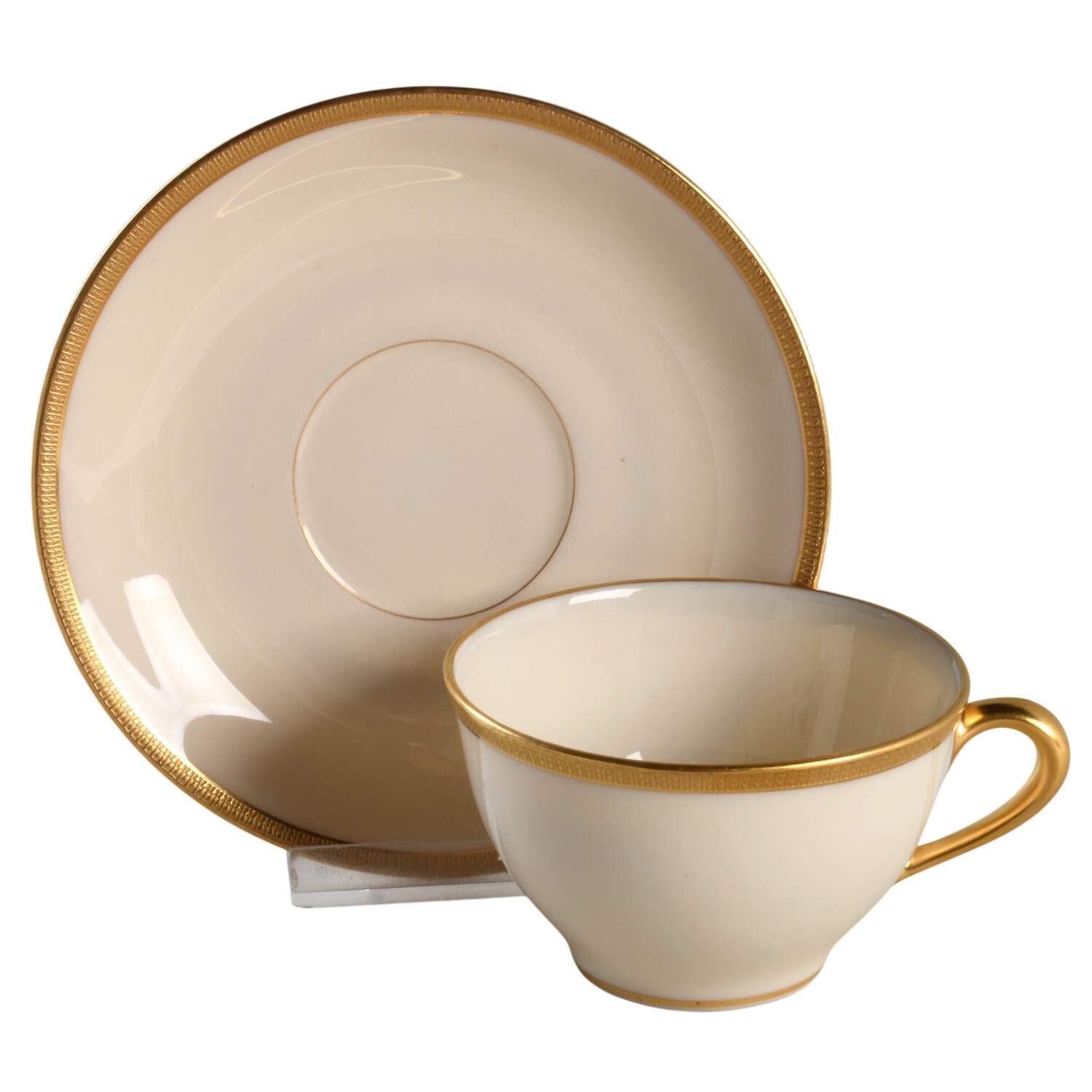 Tuxedo (Gold Backstamp) Flat Cup & Saucer Set by Lenox-1