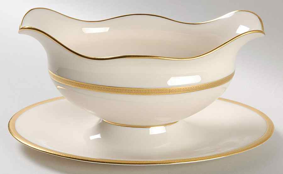 Tuxedo (Gold Backstamp) Gravy Boat with Attached Underplate by Lenox-1