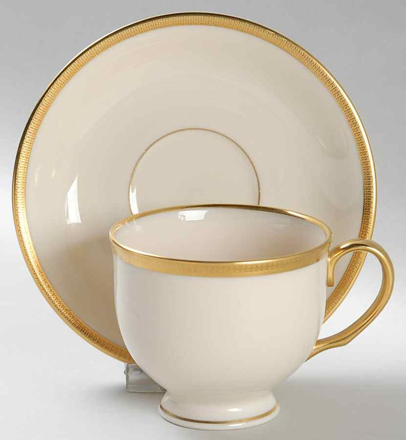 Tuxedo (Gold Backstamp) Footed Cup & Saucer Set by Lenox-1