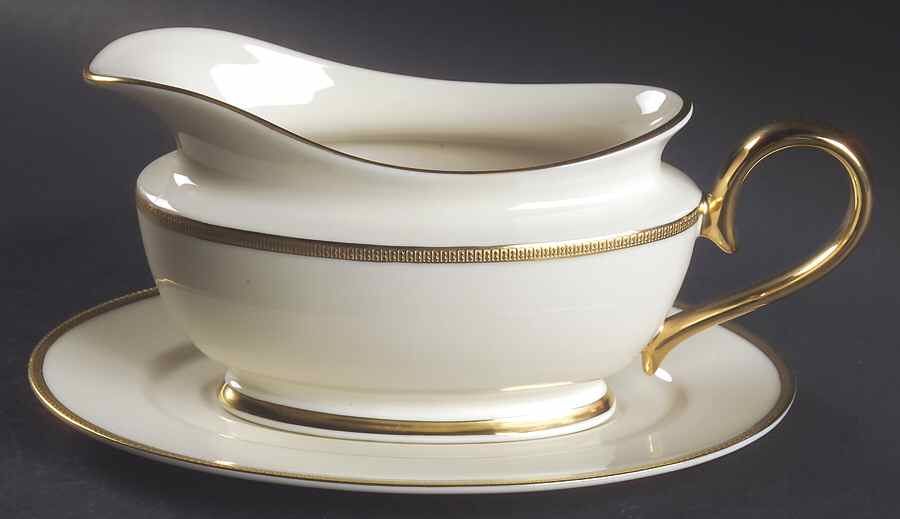 Tuxedo (Gold Backstamp) 1999 Shape Gravy Boat & Underplate by Lenox-1