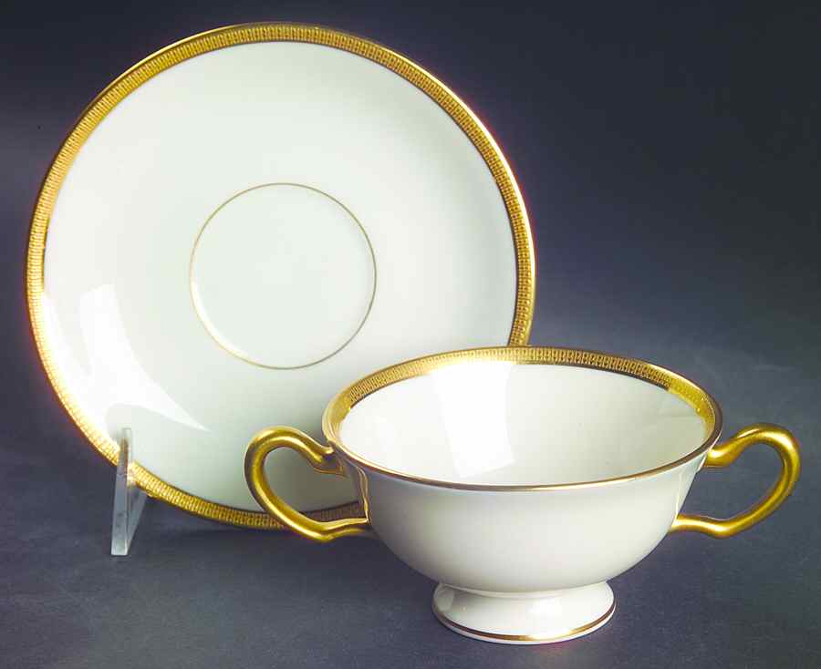 Tuxedo (Green Backstamp) Footed Bouillon Cup & Saucer by Lenox-1
