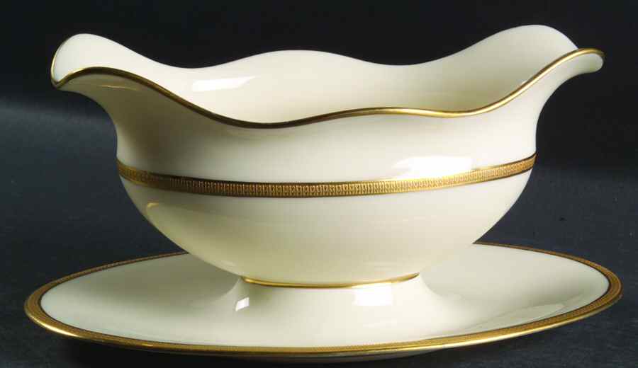 Tuxedo (Green Backstamp) Gravy Boat with Attached Underplate by Lenox-1