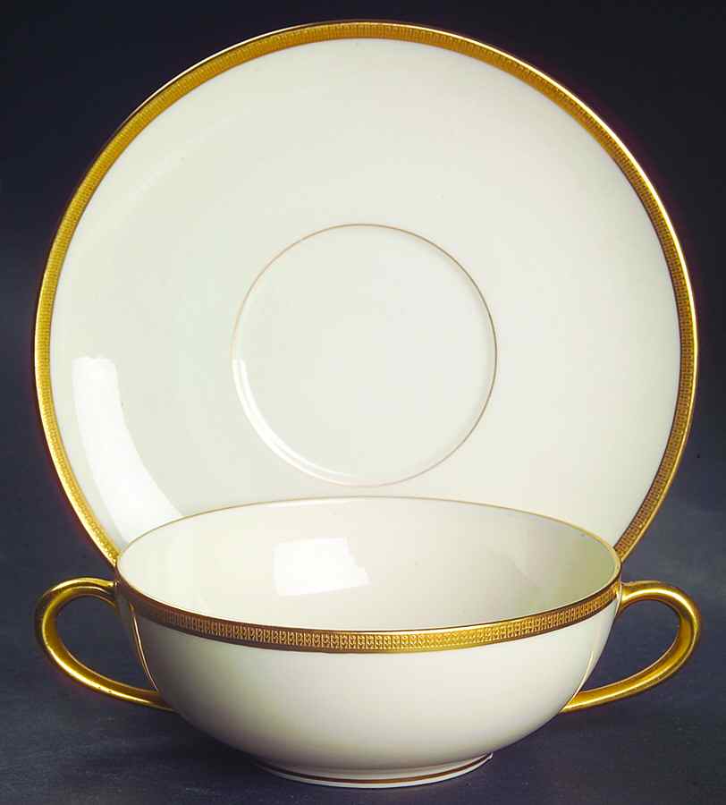 Tuxedo (Green Backstamp) Flat Cream Soup Bowl & Saucer Set by Lenox-1