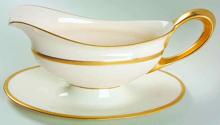Tuxedo (Green Backstamp) Gravy Boat with Attached Underplate by Lenox-1