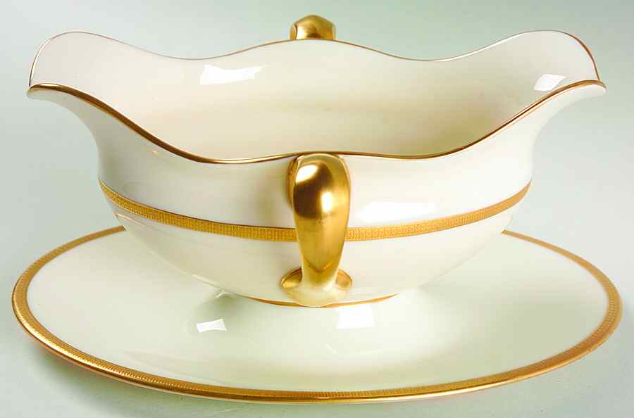 Tuxedo (Green Backstamp) Gravy Boat with Attached Underplate by Lenox-1