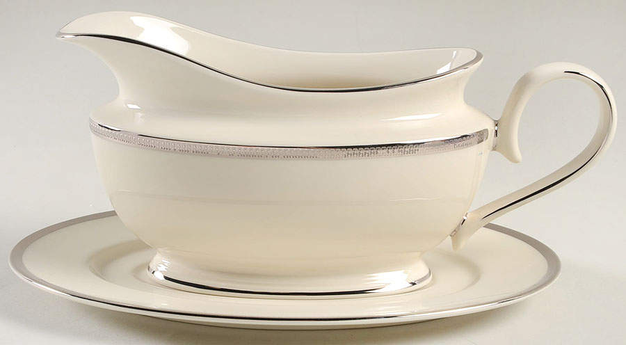 Tuxedo Platinum (Newer, Presidential Shape) 1999 Shape Gravy Boat & Underplate by Lenox-1
