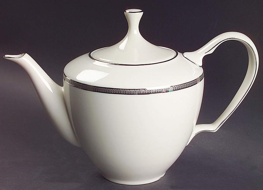 Tuxedo Platinum (Newer, Presidential Shape) Teapot & Lid by Lenox-1