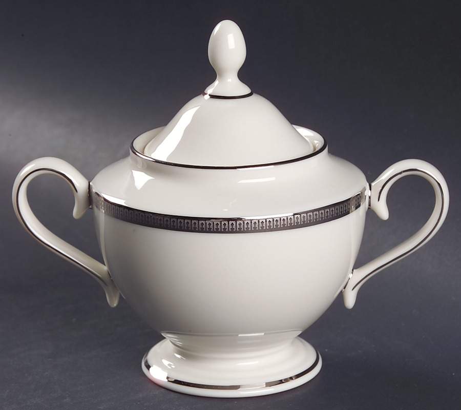 Tuxedo Platinum (Newer, Presidential Shape) 1999 Shape Sugar Bowl & Lid by Lenox-1