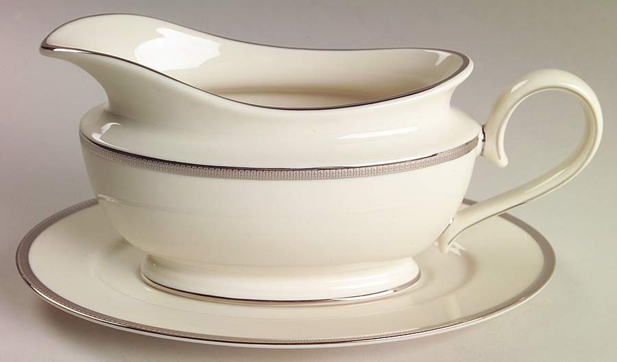 Tuxedo Platinum (Newer, Presidential Shape) 1999 Shape Gravy Boat & Underplate by Lenox-1