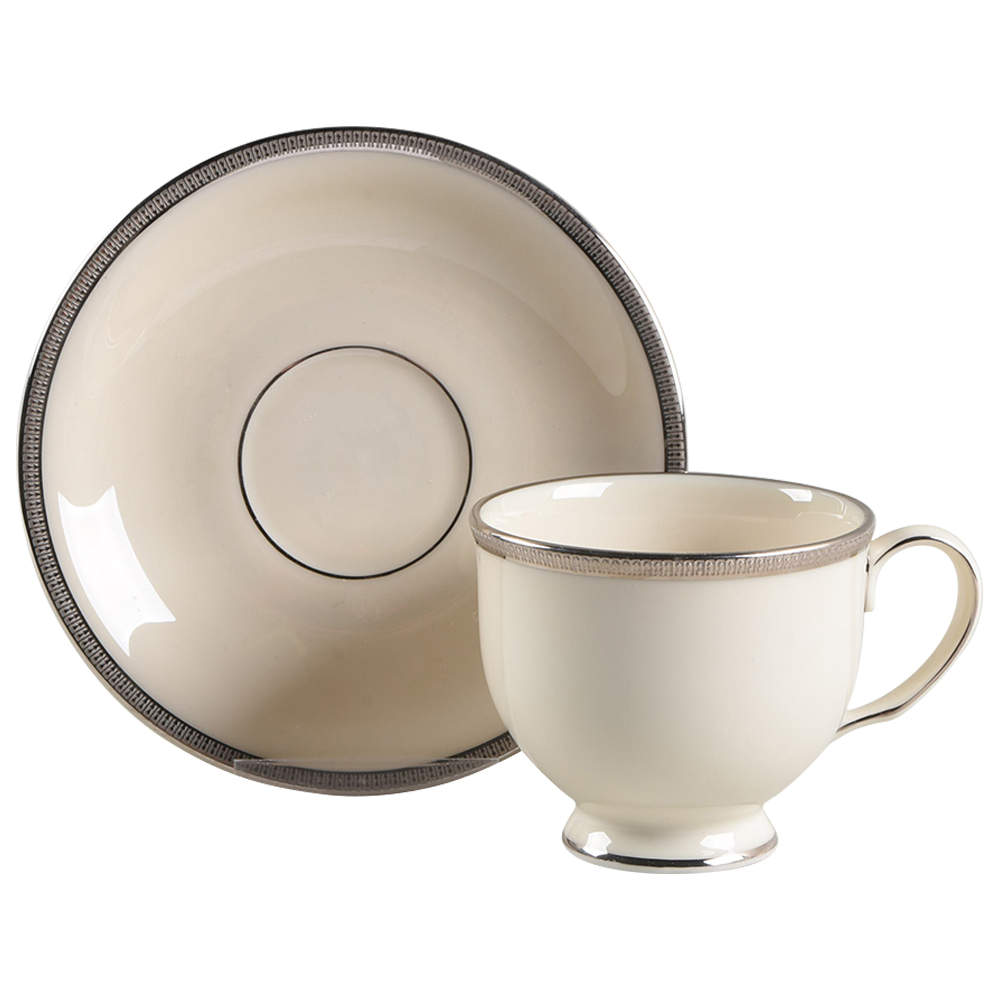 Tuxedo Platinum (Newer, Presidential Shape) Footed Cup & Saucer Set by Lenox-1