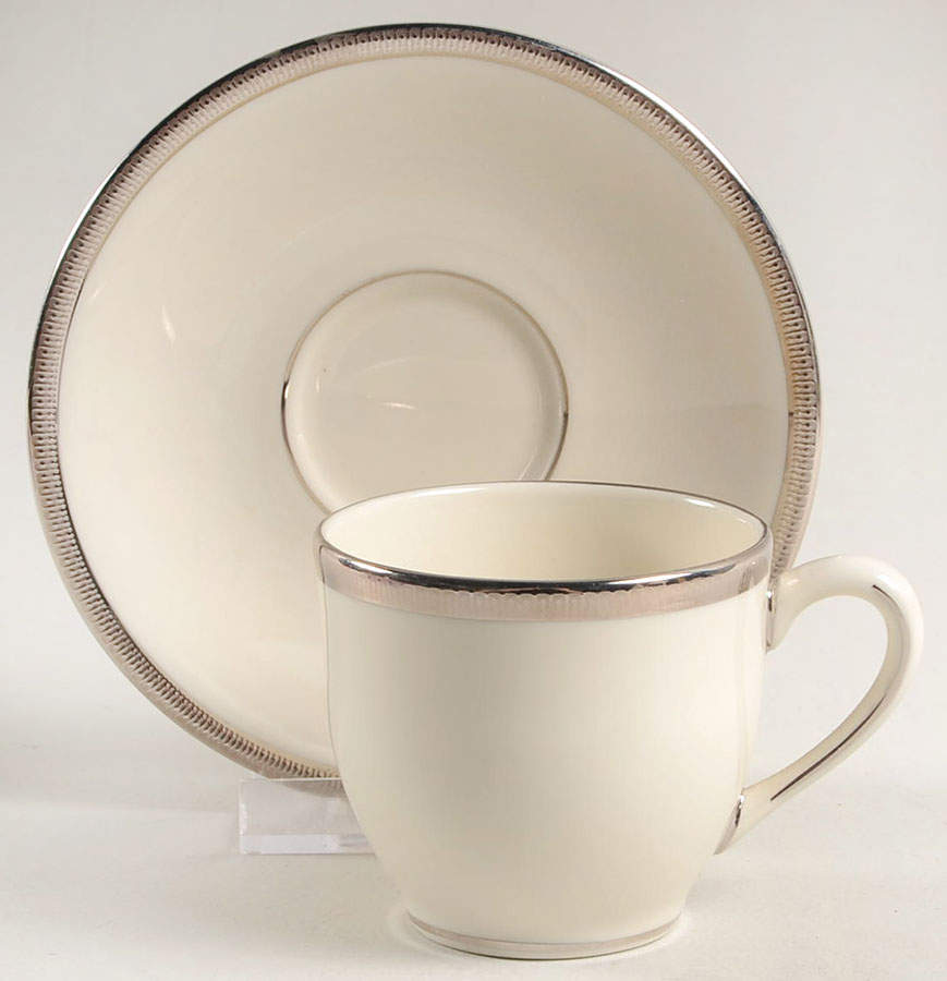 Tuxedo Platinum (Newer, Presidential Shape) Flat Demitasse Cup & Saucer Set by Lenox-1