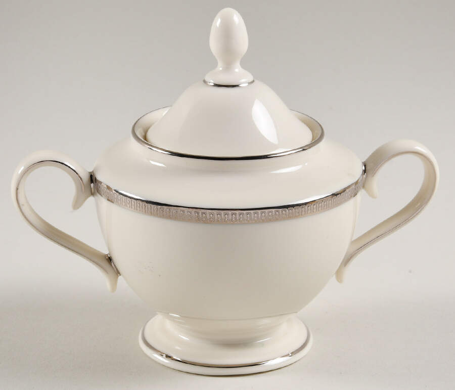 Tuxedo Platinum (Newer, Presidential Shape) 1999 Shape Sugar Bowl & Lid by Lenox-1