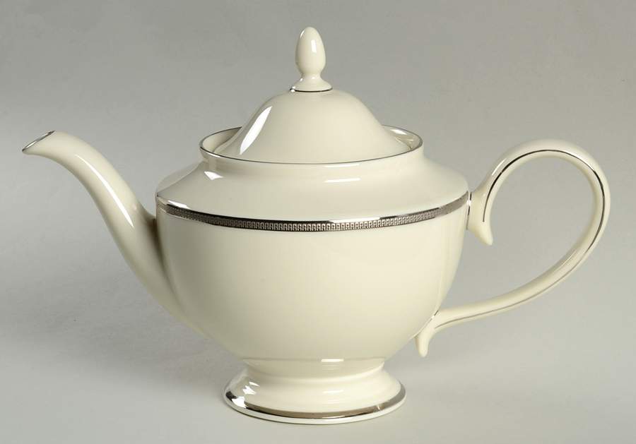 Tuxedo Platinum (Newer, Presidential Shape) 1999 Shape Teapot & Lid by Lenox-1