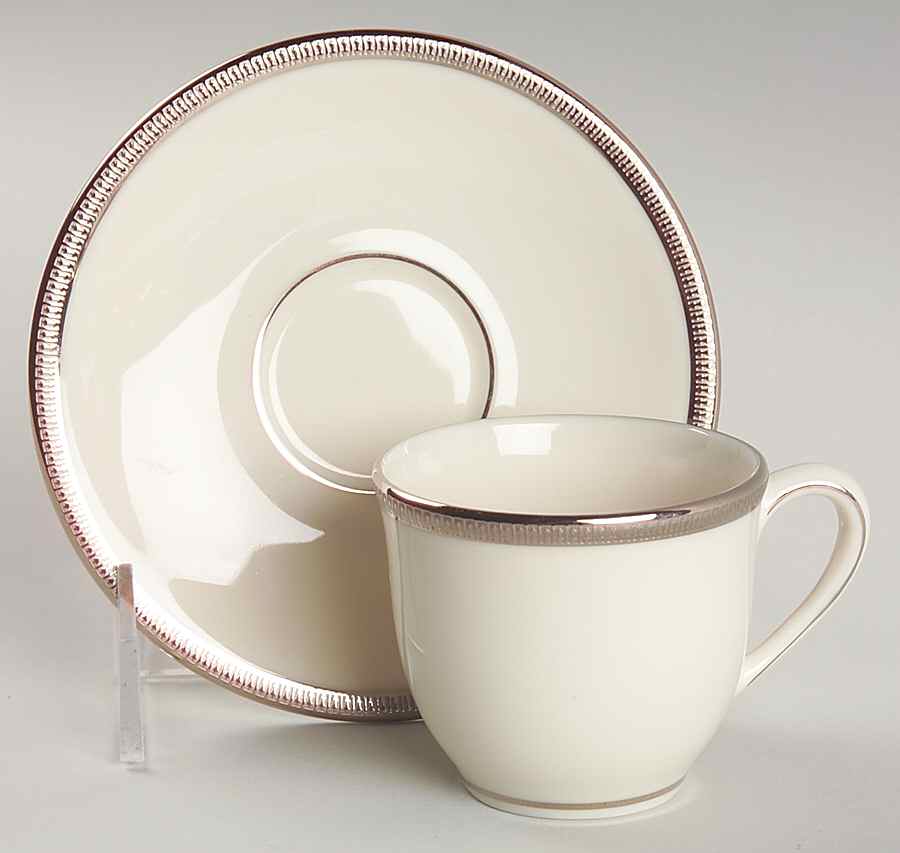 Tuxedo Platinum (Newer, Presidential Shape) Flat Demitasse Cup & Saucer Set by Lenox-1