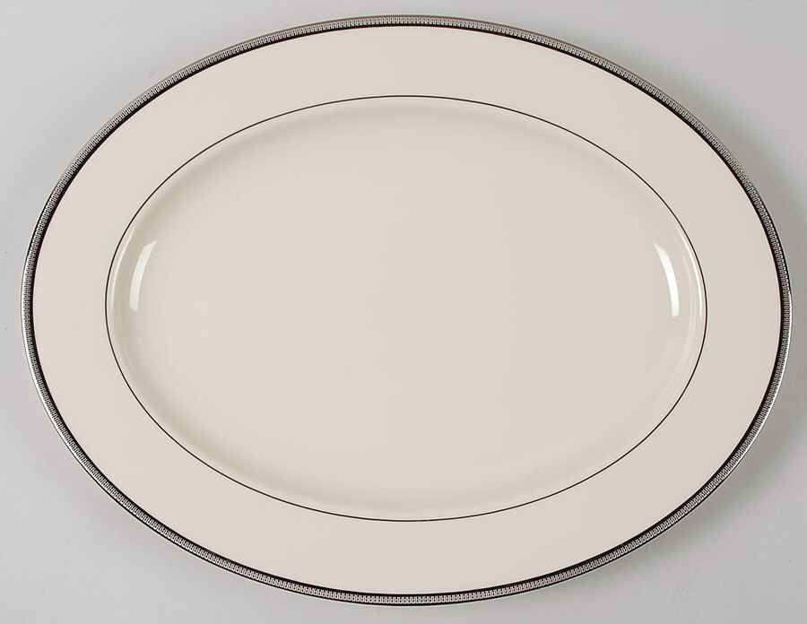 Tuxedo Platinum (Newer, Presidential Shape) 15" 1999 Shape Oval Serving Platter by Lenox-1