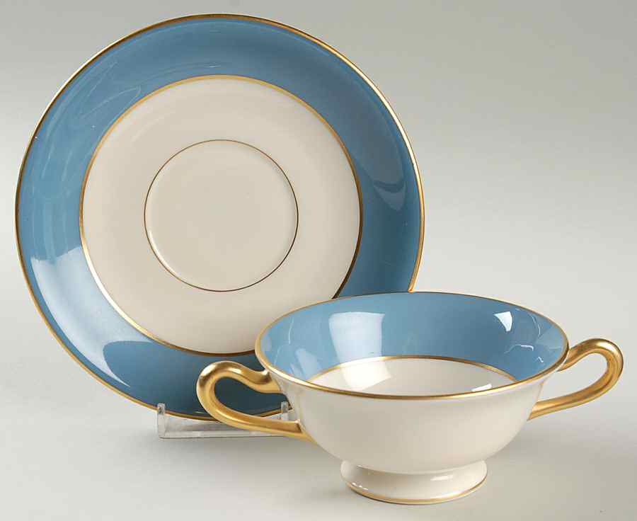 Washington Turquoise (Smooth) Footed Bouillon Cup & Saucer by Lenox-1