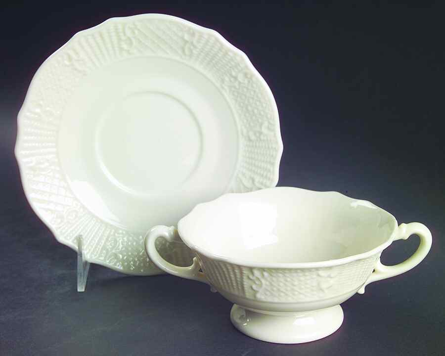 Washington Wakefield Off White Footed Cream Soup Bowl & Saucer Set by Lenox-1
